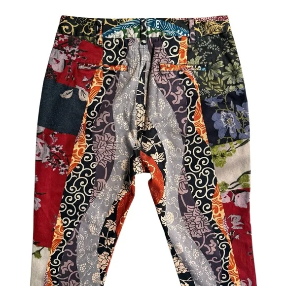 Biya by Johnny Was Patchwork Floral Pants Sz S Boho Straight Leg